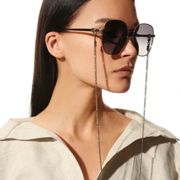 NEW GUCCI GOLD FRAME WOMEN SUNGLASSES GG1089SA 001 + GOLD CHAIN GUCCI SUNGLASSES - Picture 1 of 12
